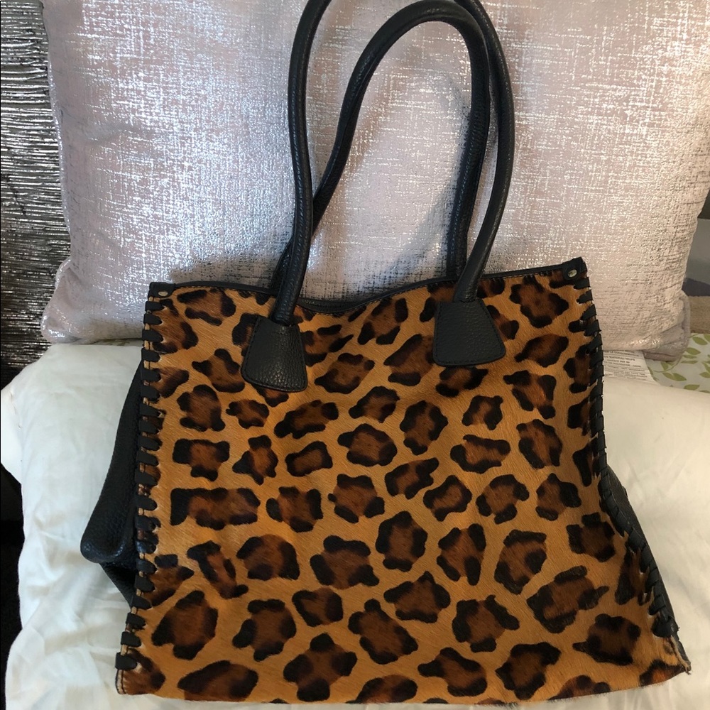 Garnet Hill Pebble Leather & Cheetah Pony Handbag
